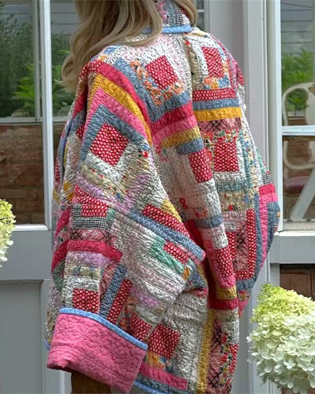 Log Cabin Quilt Patchwork Oversized Jacket - Colored - 3