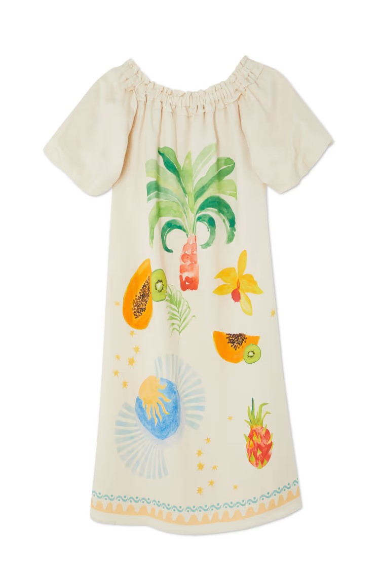 Fruit Print Off Shoulder Midi Dress - Decor - 1