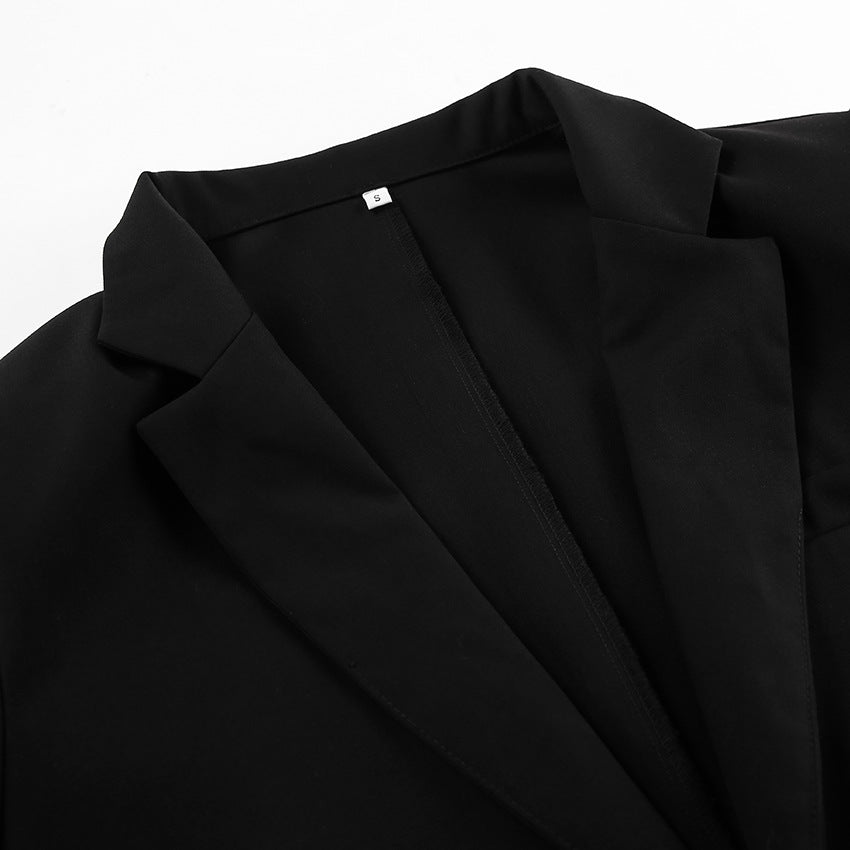 Structured Shoulder Cropped Black Blazer - Black - 5