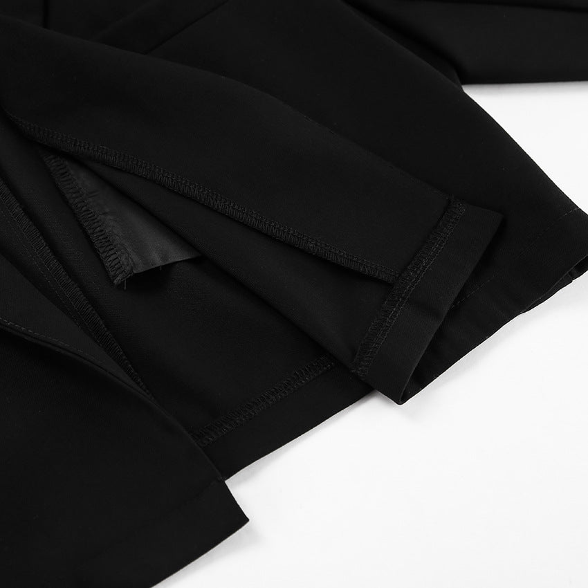 Structured Shoulder Cropped Black Blazer - Black - 6