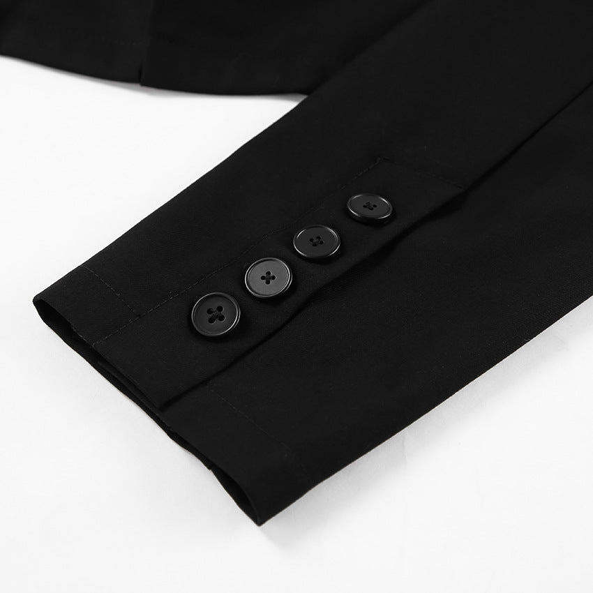 Structured Shoulder Cropped Black Blazer - Black - 7