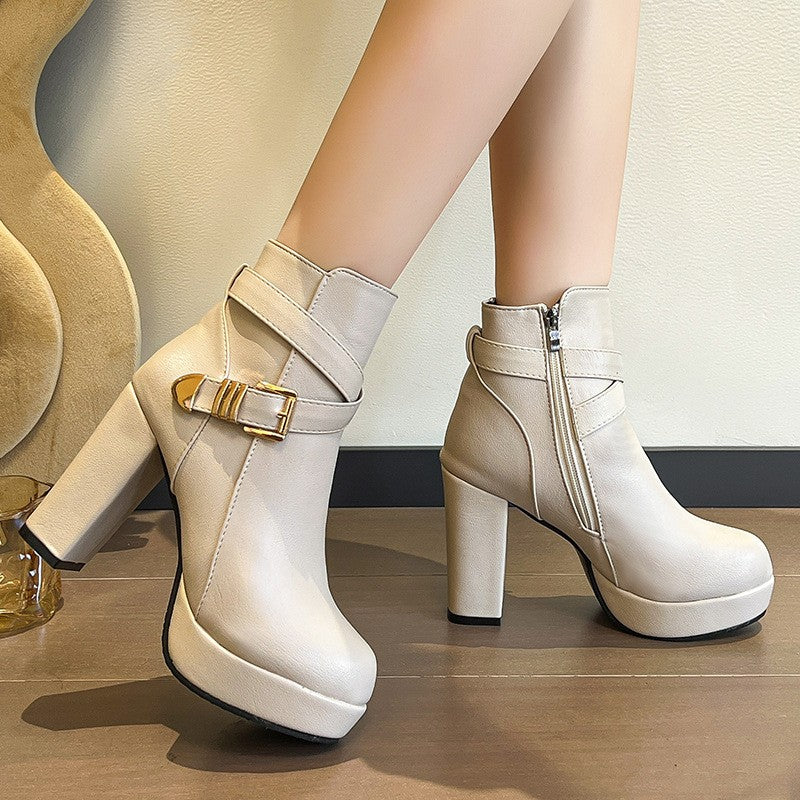 Buckle Strap Platform Heeled Ankle Boots