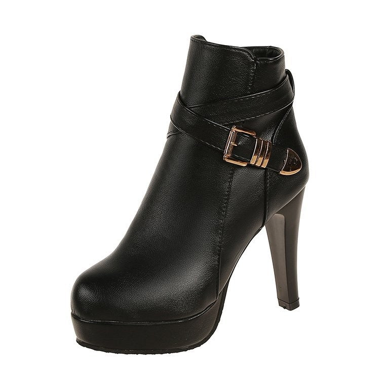 Buckle Strap Platform Heeled Ankle Boots