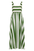 Striped Square Neck Flared Maxi Dress - Green