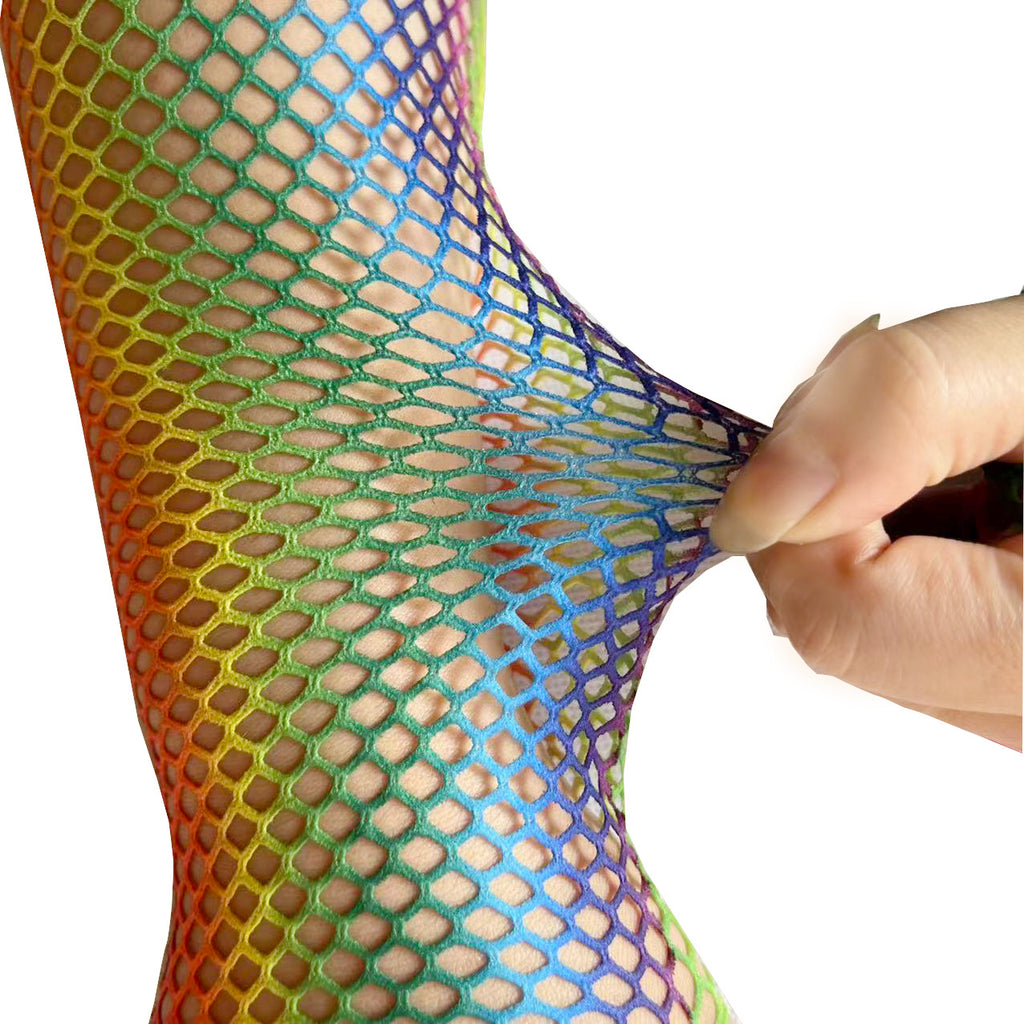 Rainbow Fishnet Fingerless Long Gloves - Rainbow - 4