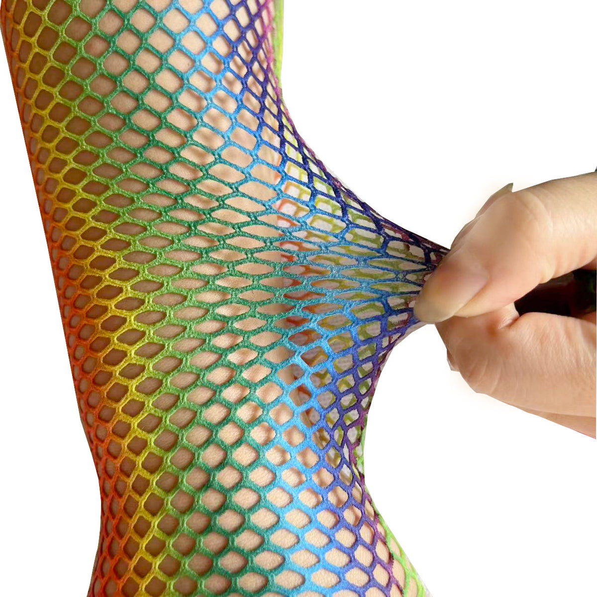 Rainbow Fishnet Fingerless Long Gloves - Rainbow - 4
