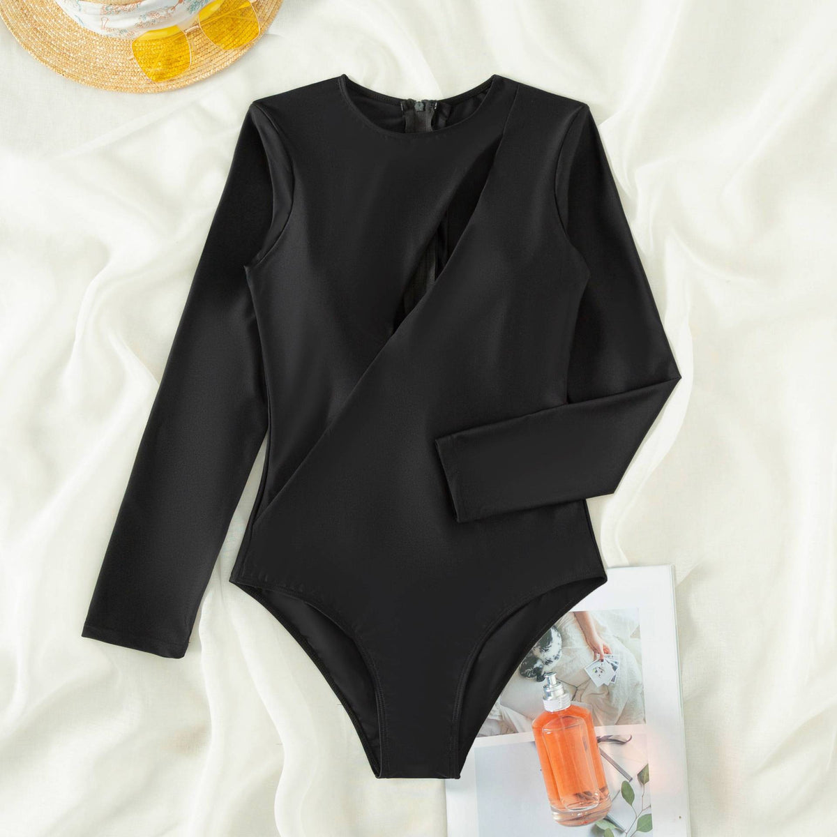 Long Sleeve Zip Back Surf Swimsuit - Black