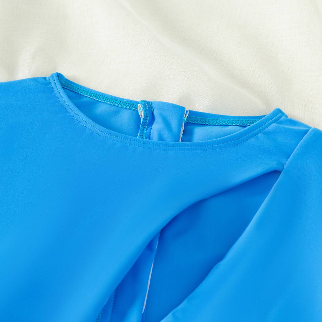Long Sleeve Zip Back Surf Swimsuit - Blue - 5