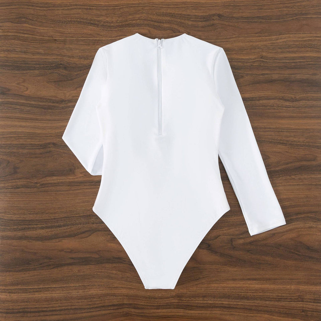 Long Sleeve Zip Back Surf Swimsuit - White - 5