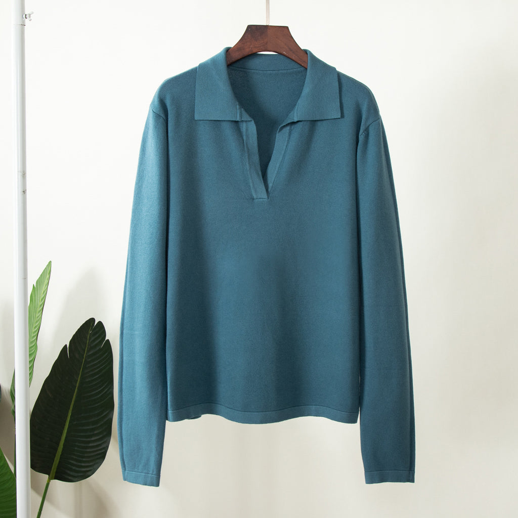 Soft Knit Collared Polo Pullover Sweater - Blue - 2