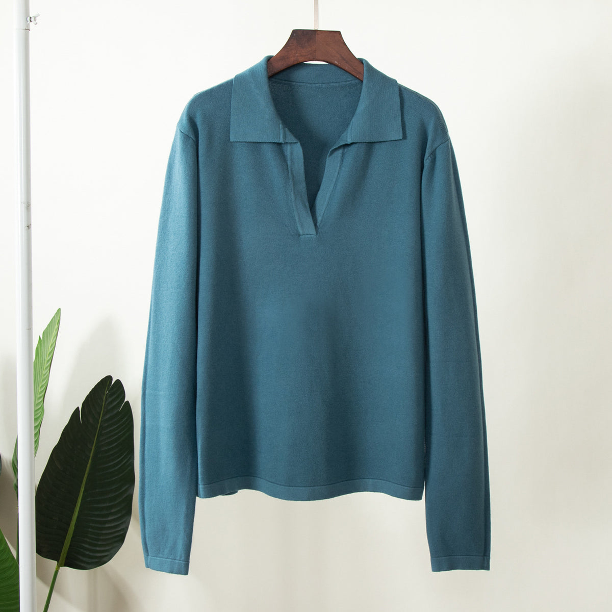 Soft Knit Collared Polo Pullover Sweater - Blue - 2