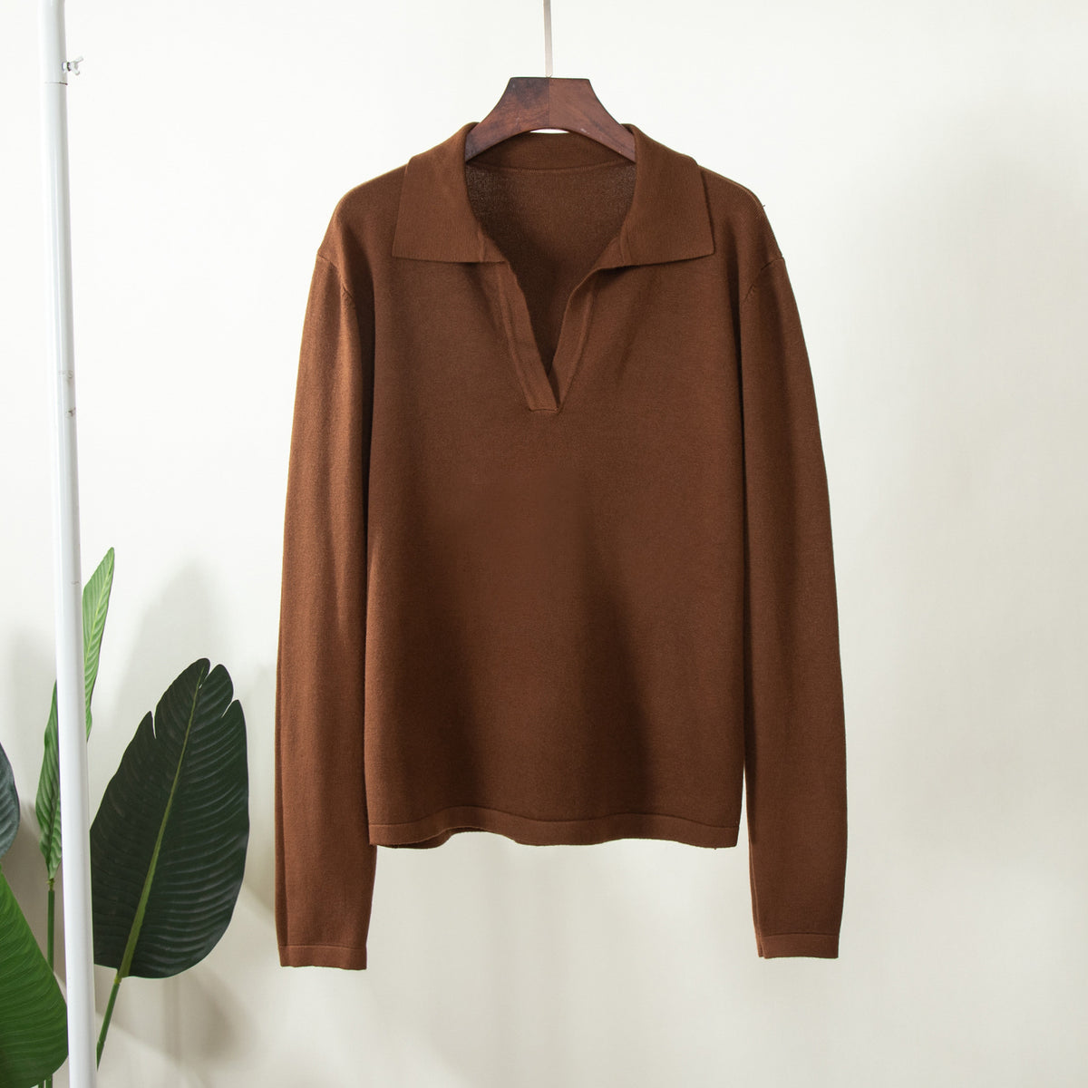 Soft Knit Collared Polo Pullover Sweater - Brown - 2