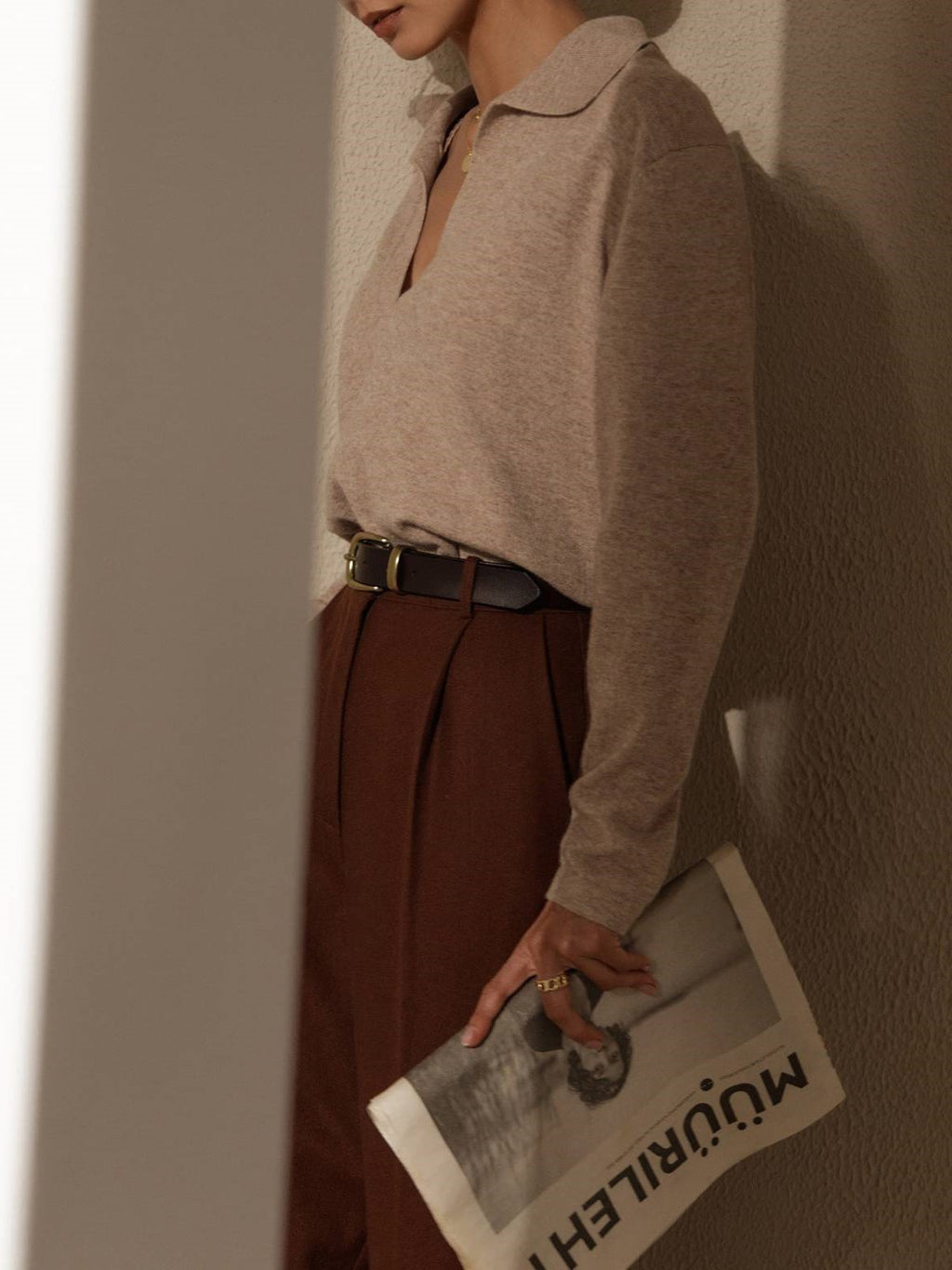 Soft Knit Collared Polo Pullover Sweater - Tan - 2