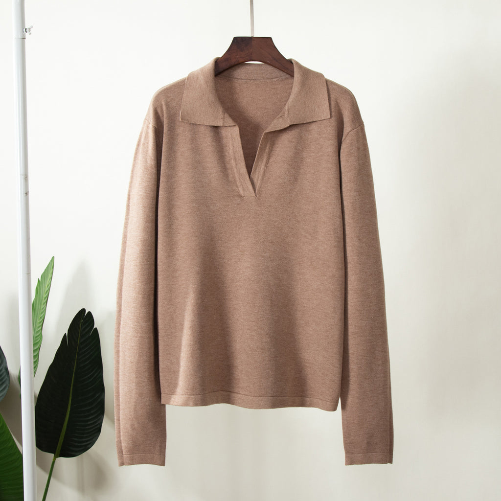 Soft Knit Collared Polo Pullover Sweater - Tan - 4