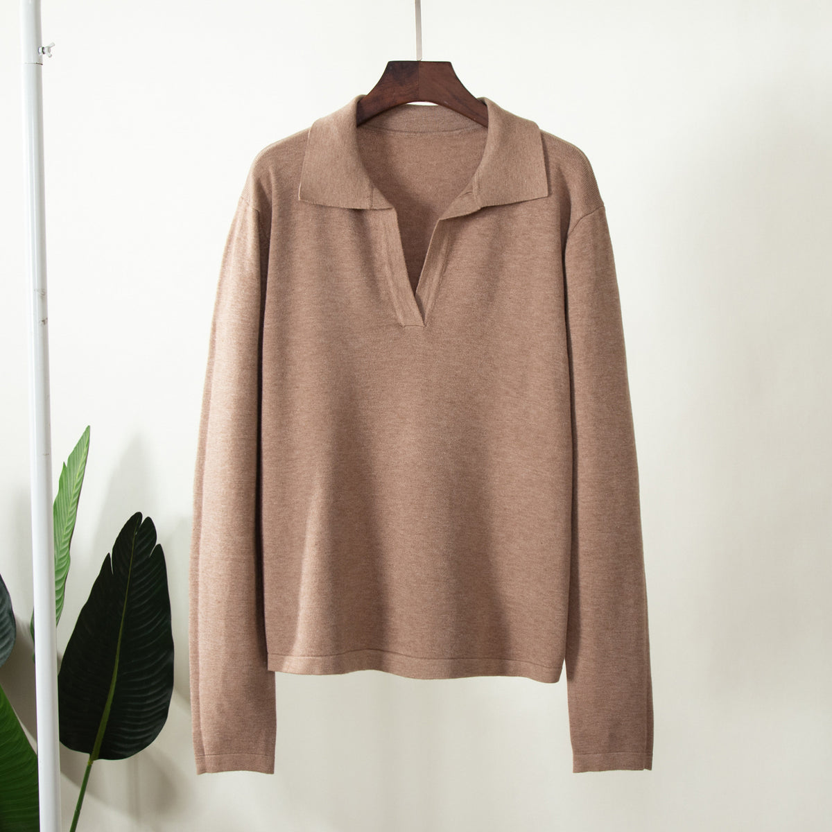 Soft Knit Collared Polo Pullover Sweater - Tan - 4