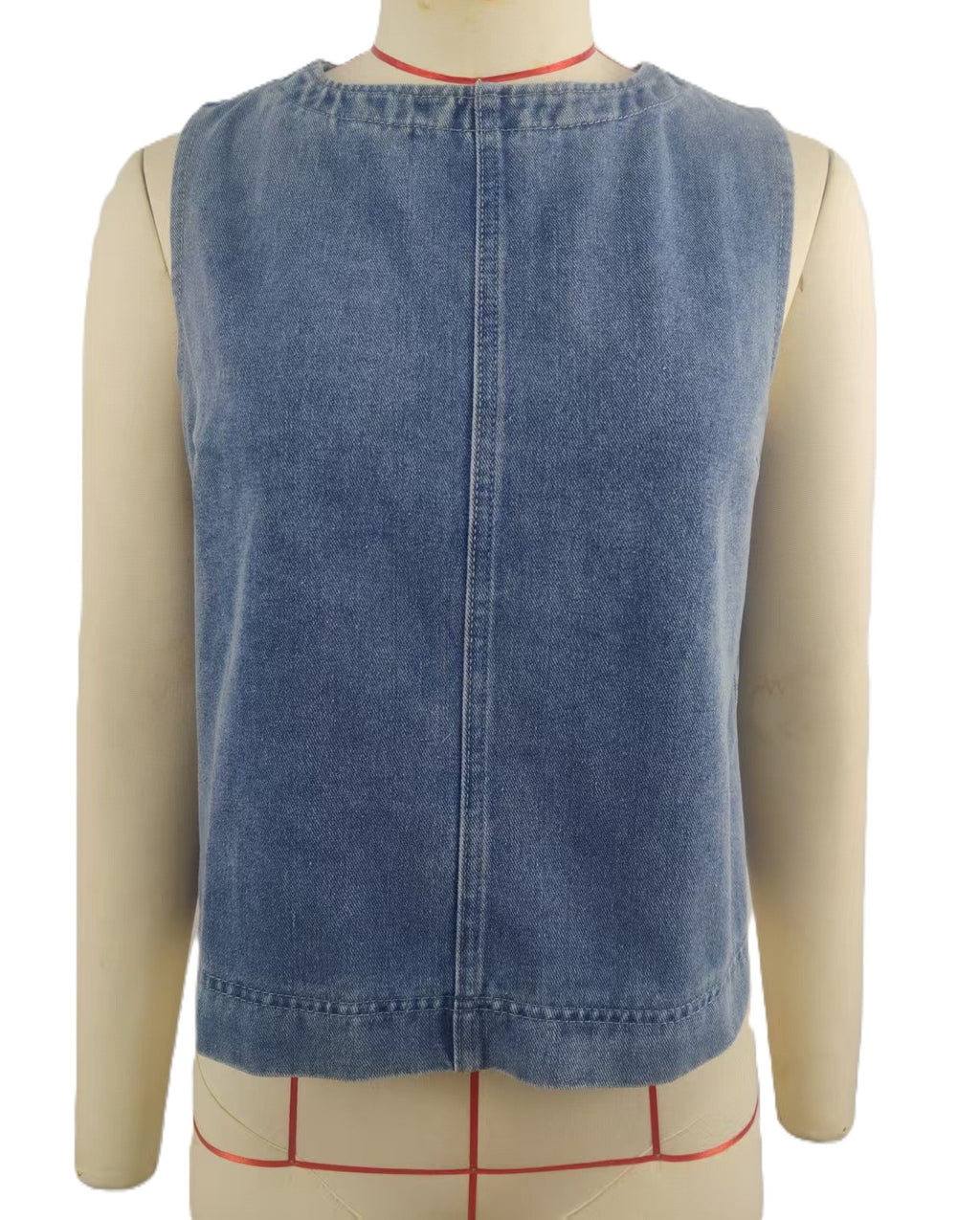 Sleeveless Denim Tank Top With Back Zip - Blue - 1