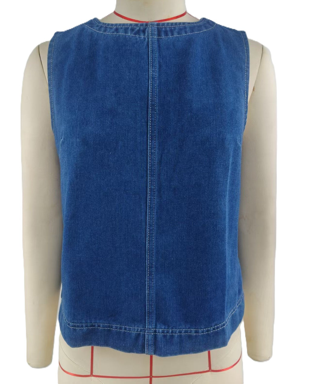 Sleeveless Denim Tank Top With Back Zip - DarkBlue