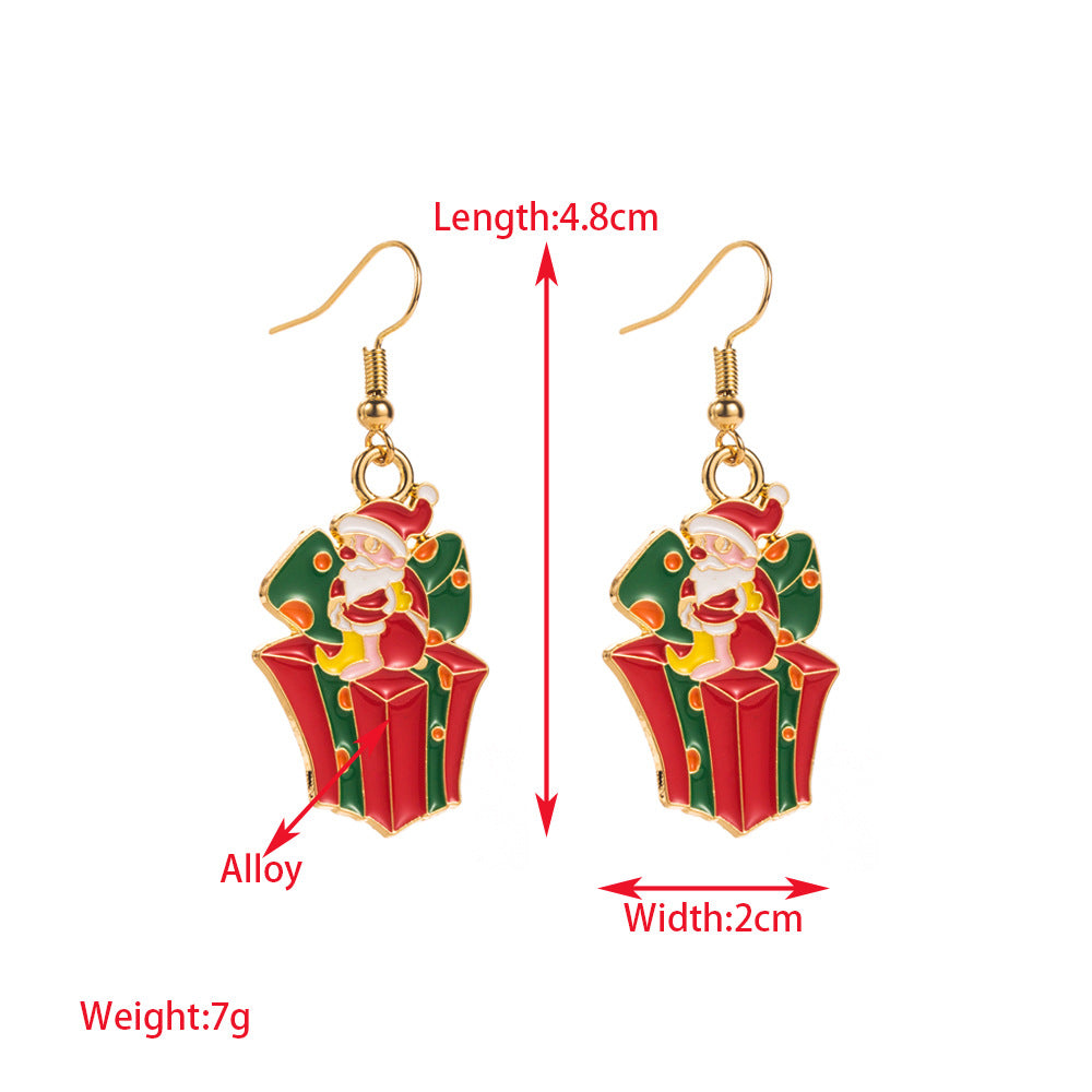 Enamel Wreath And Snowman Hook Earrings - GiftBox