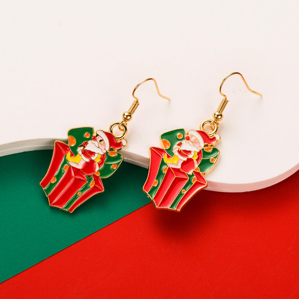 Enamel Wreath And Snowman Hook Earrings - GiftBox - 1