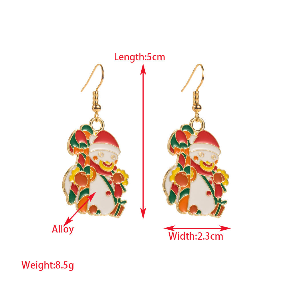 Enamel Wreath And Snowman Hook Earrings - Snowman