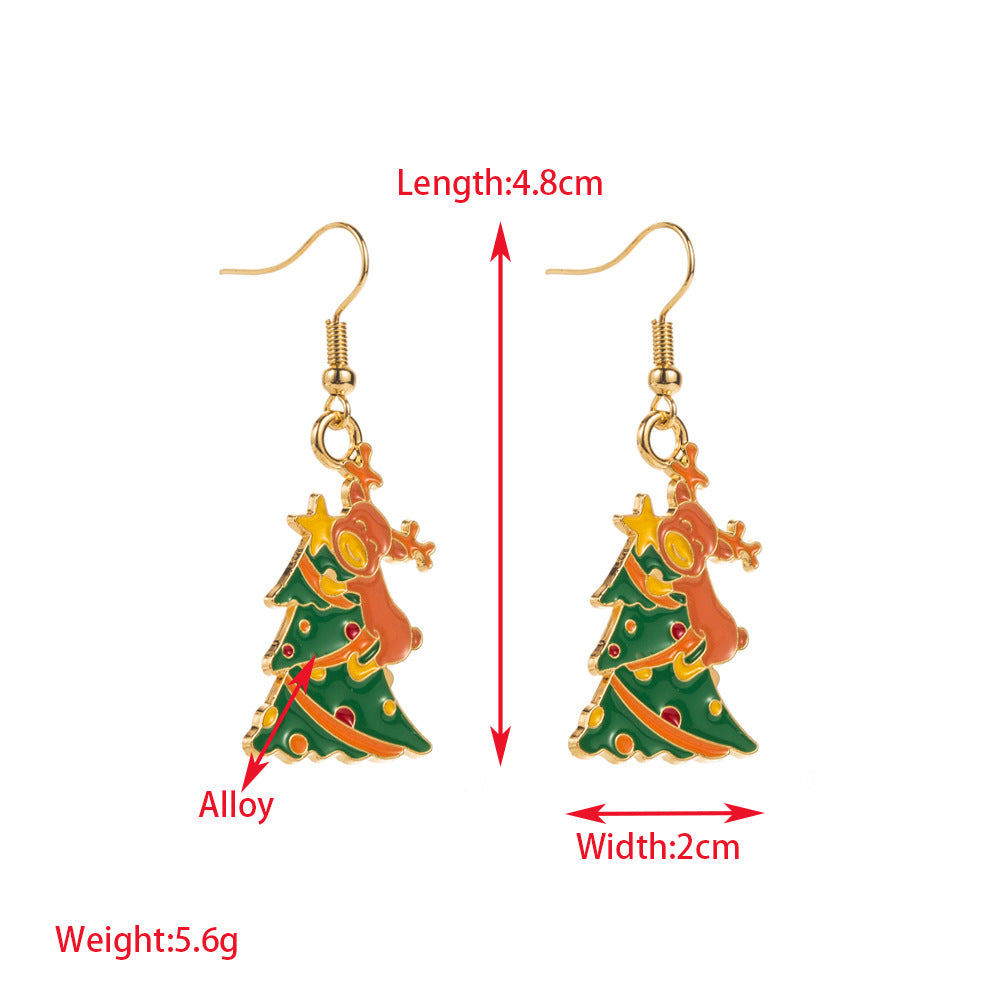 Enamel Wreath And Snowman Hook Earrings - Tree