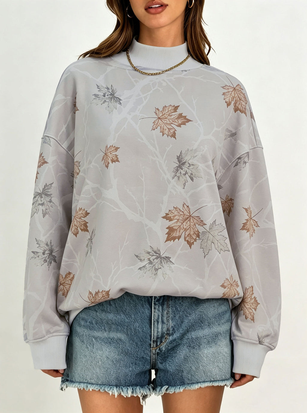 Polka Dot Stripe Camo Print Drop Shoulder Sweatshirt - Camo_01
