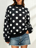 Polka Dot Stripe Camo Print Drop Shoulder Sweatshirt - Polka_Black