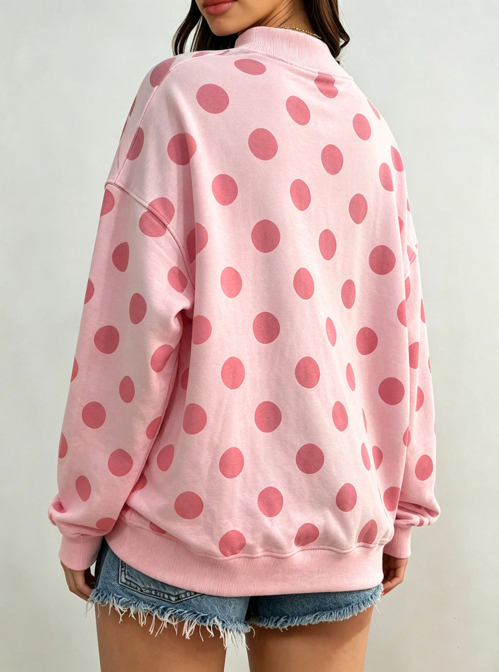 Polka Dot Stripe Camo Print Drop Shoulder Sweatshirt - Polka_Pink - 2