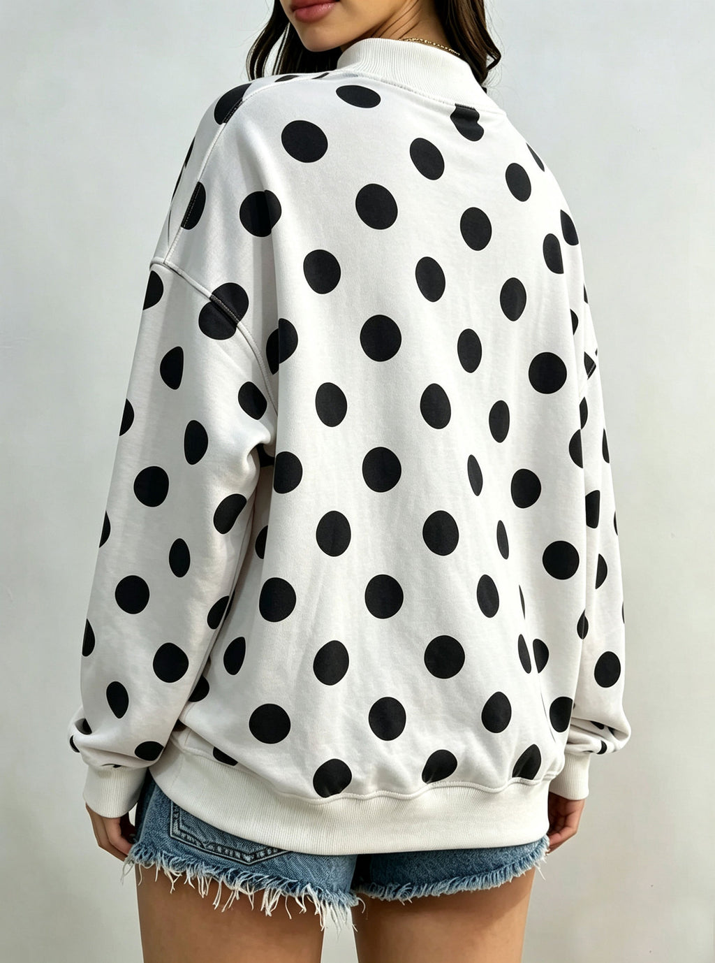 Polka Dot Stripe Camo Print Drop Shoulder Sweatshirt - Polka_White - 1