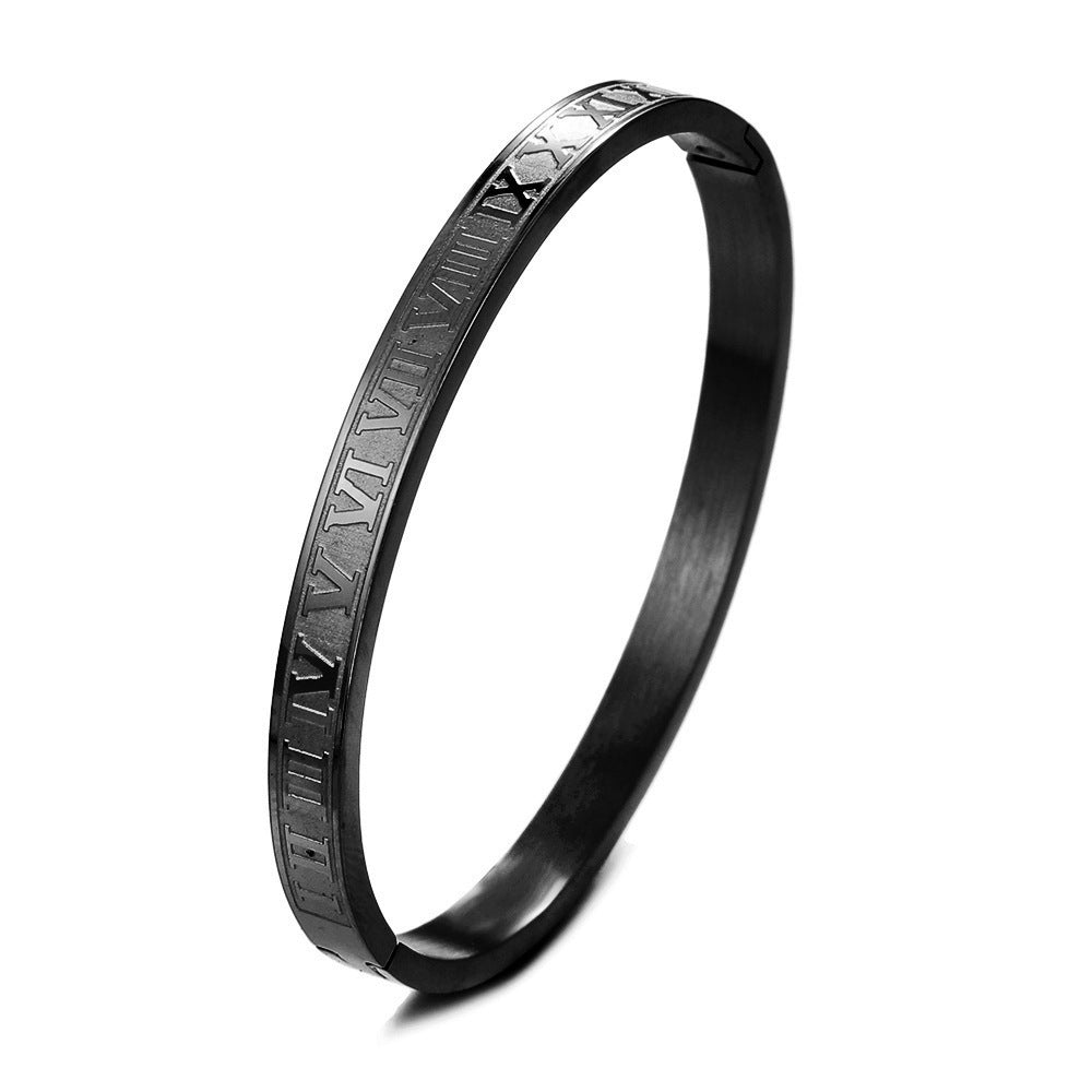 Roman Numeral Engraved Bangle Bracelet - Black