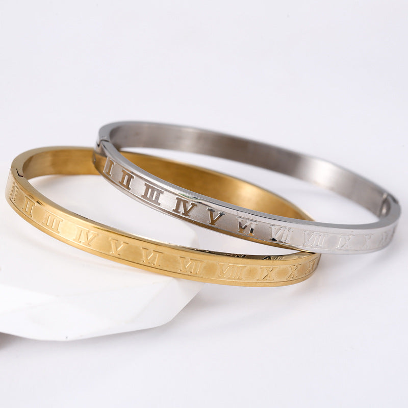 Roman Numeral Engraved Bangle Bracelet