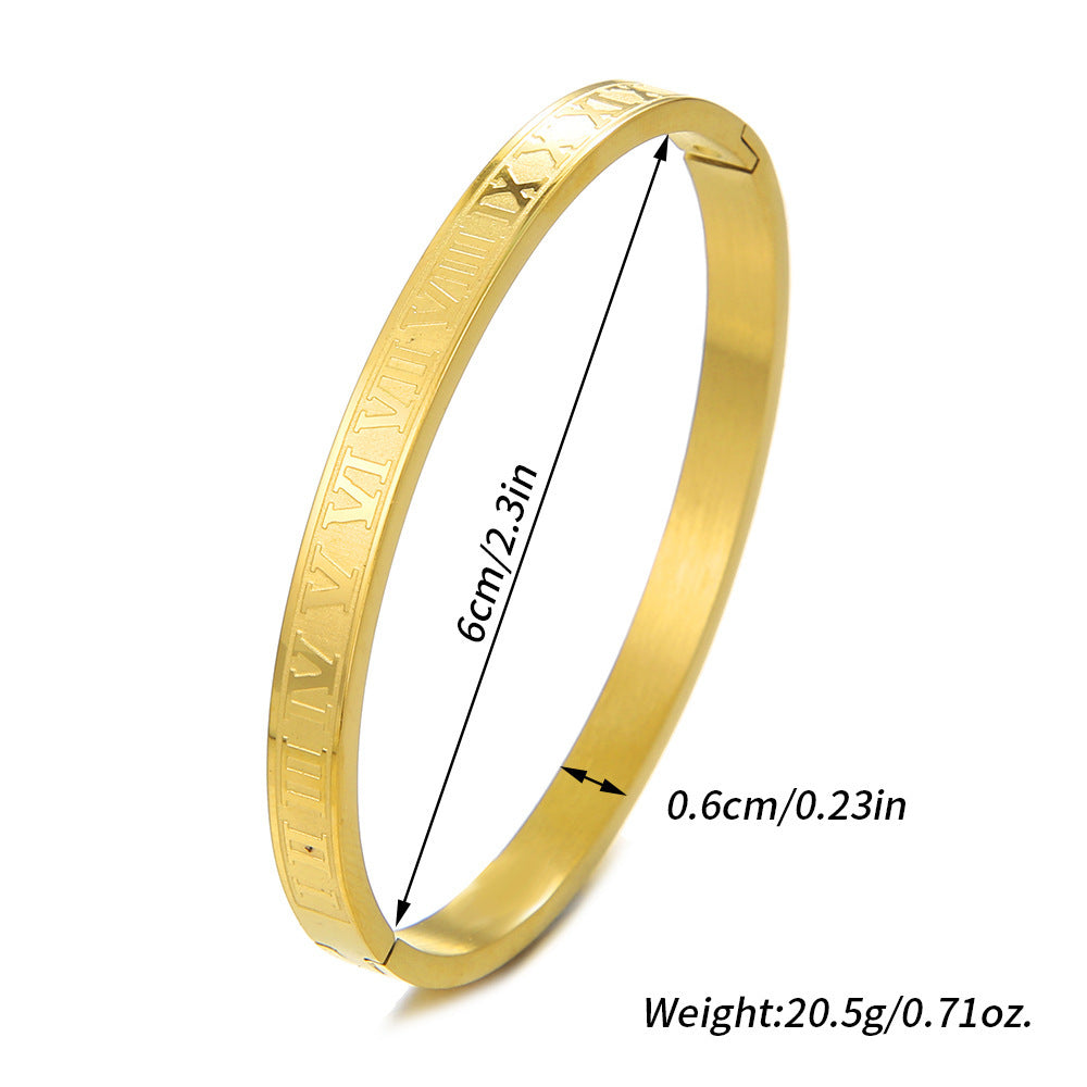 Roman Numeral Engraved Bangle Bracelet - view 1