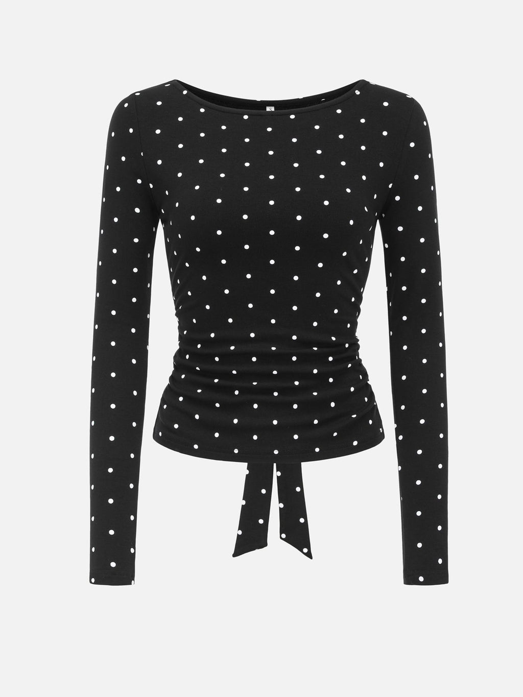 Polka Dot Tie Back Fitted Blouse - Black