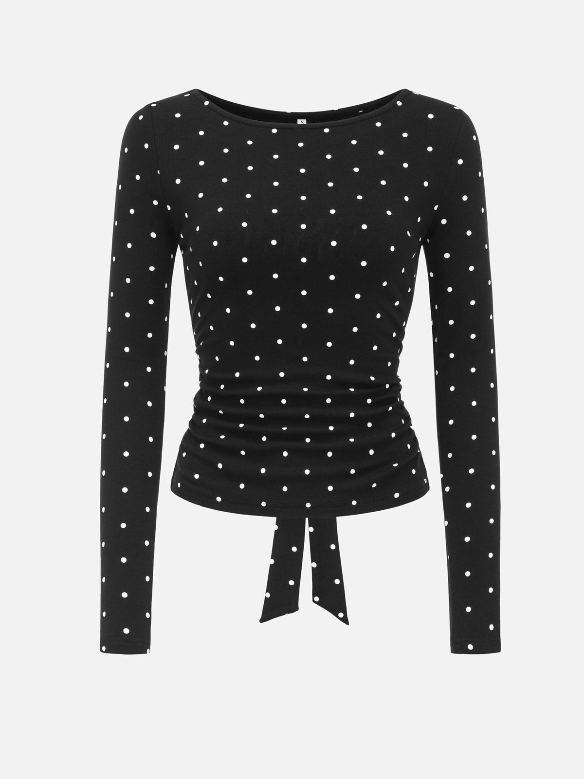 Polka Dot Tie Back Fitted Blouse - Black