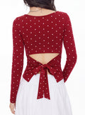 Polka Dot Tie Back Fitted Blouse - Red