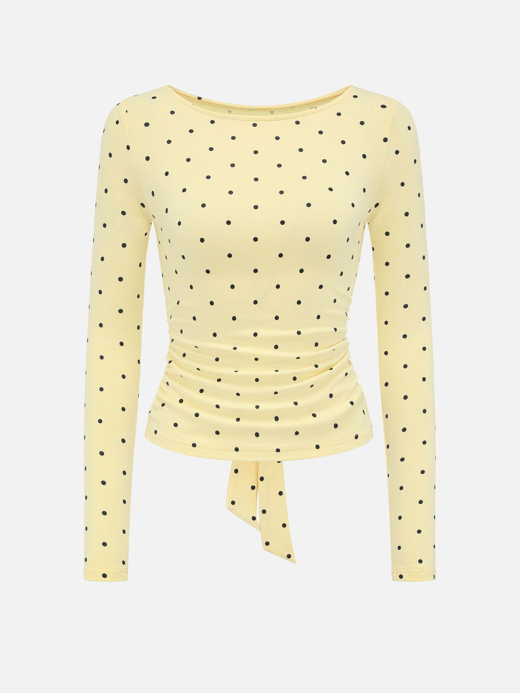Polka Dot Tie Back Fitted Blouse - Yellow