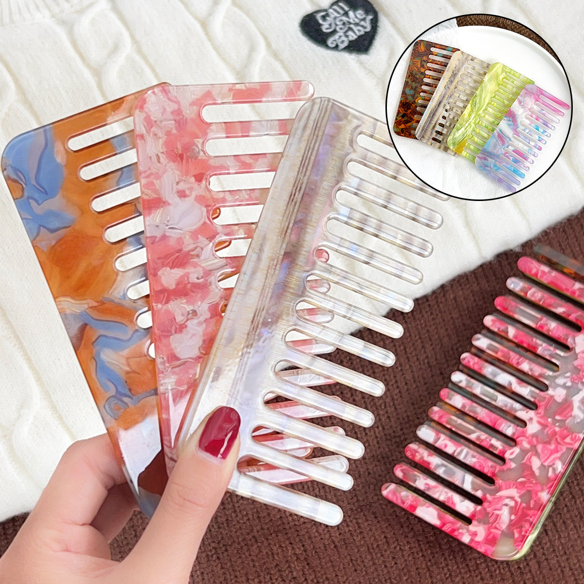 Marbled Acetate Wide Tooth Hair Comb - NO-11 - 2