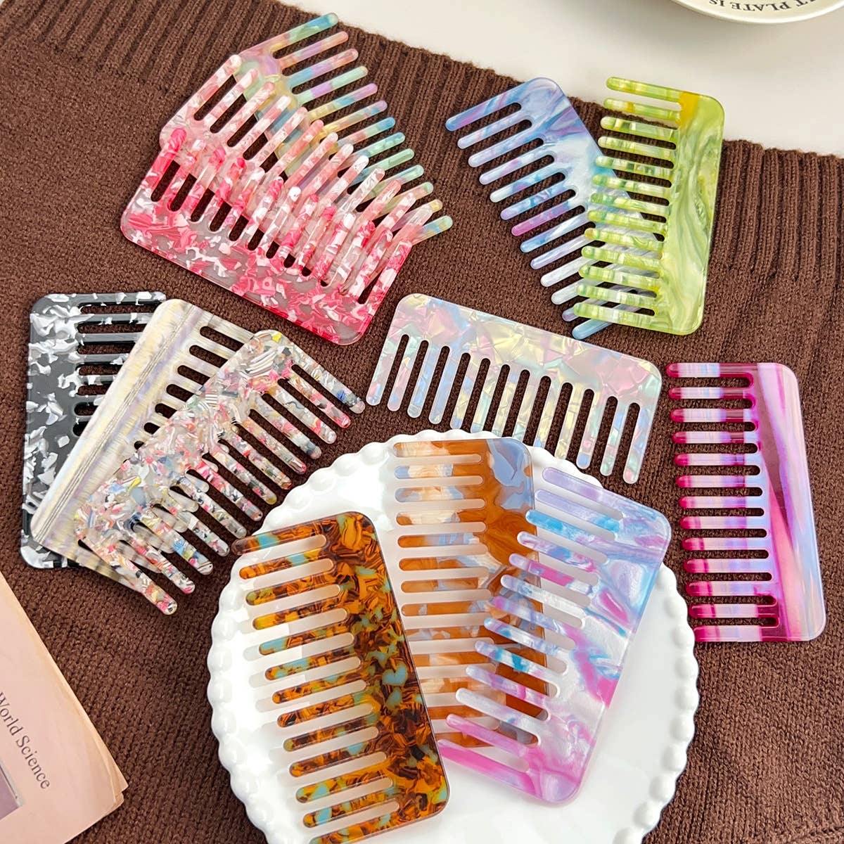 Marbled Acetate Wide Tooth Hair Comb