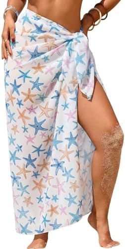 Side-Tie Sheer Sarong Beach Cover-Up - White Starfish