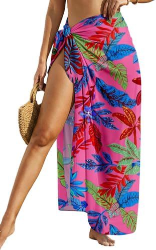 Side-Tie Sheer Sarong Beach Cover-Up - Rose Tropical
