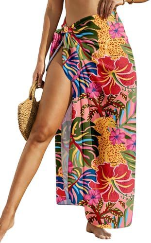 Side-Tie Sheer Sarong Beach Cover-Up - Tropical Leopard