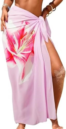 Side-Tie Sheer Sarong Beach Cover-Up - Pink Lily
