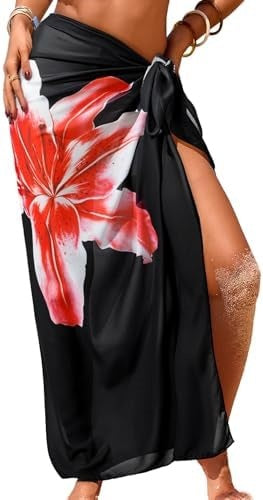 Side-Tie Sheer Sarong Beach Cover-Up - Black Lily
