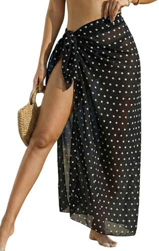Side-Tie Sheer Sarong Beach Cover-Up - Black Dot
