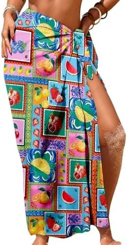 Side-Tie Sheer Sarong Beach Cover-Up - Fruit Print