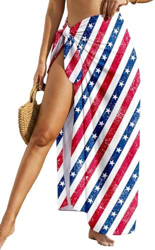 Side-Tie Sheer Sarong Beach Cover-Up - Americana Stripe