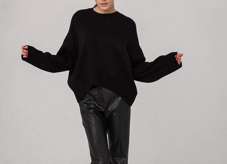Relaxed Crewneck Everyday Knit Sweater - Black