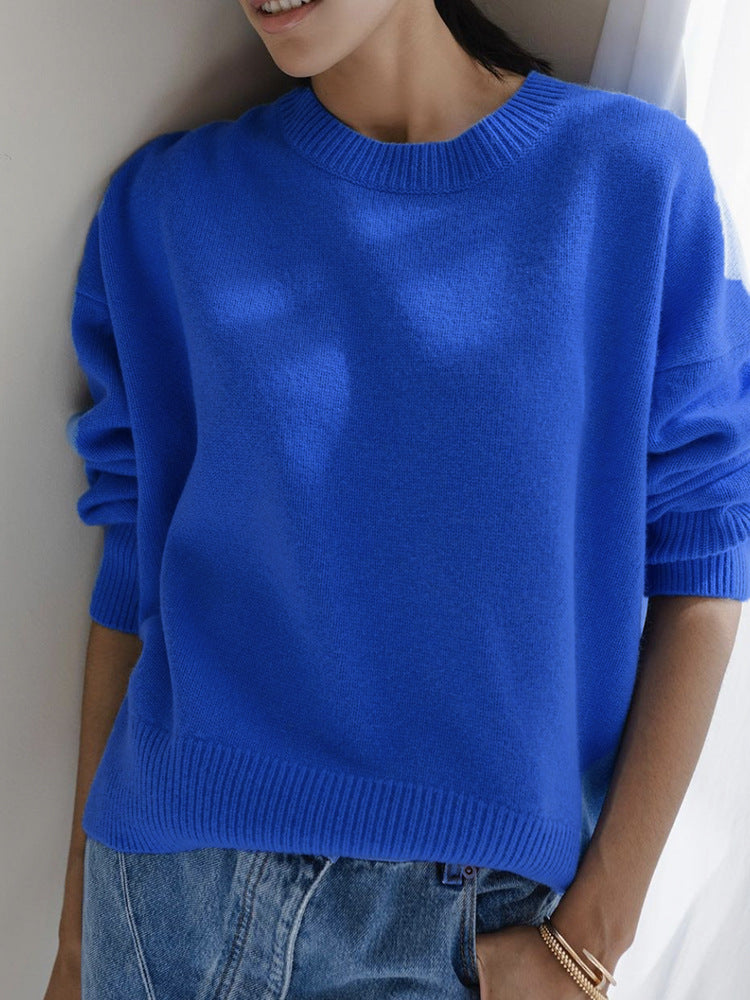 Relaxed Crewneck Everyday Knit Sweater - Blue