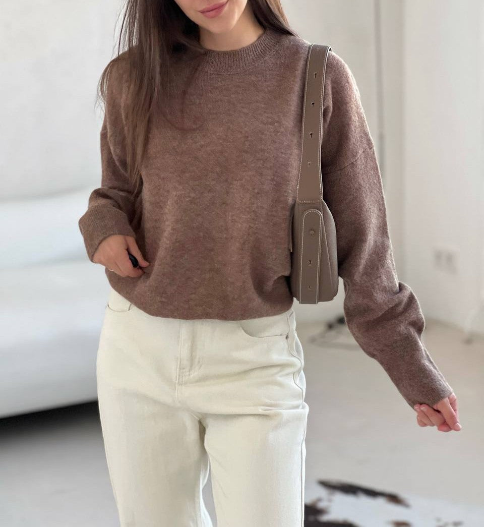 Relaxed Crewneck Everyday Knit Sweater - Brown