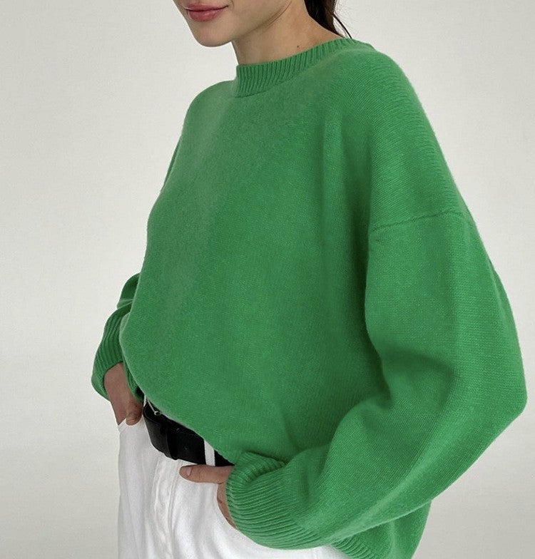 Relaxed Crewneck Everyday Knit Sweater - Green